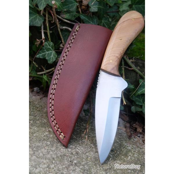 Poignard Bushcraft Couteau de Chasse Survie Lame Carbone 1055 Manche Bois Etui Cuir Fabr ArtisanaleA