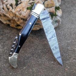 Couteau Damas Lame 128 Couches Fa&ccedil;on Laguiole Abeille Manche Corne Tire Bouchons F Artisanale 001