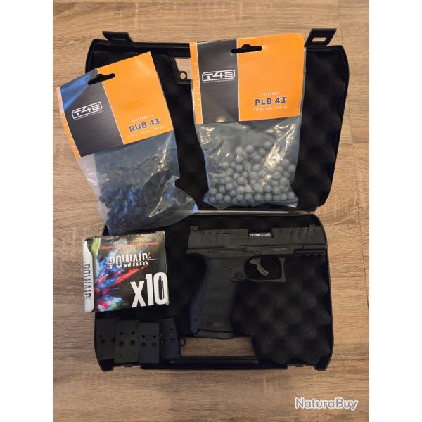 Walther PDP T4E + Interfaces point rouges + 100 PLB + 100 RUB + 10 cartouches de Co2