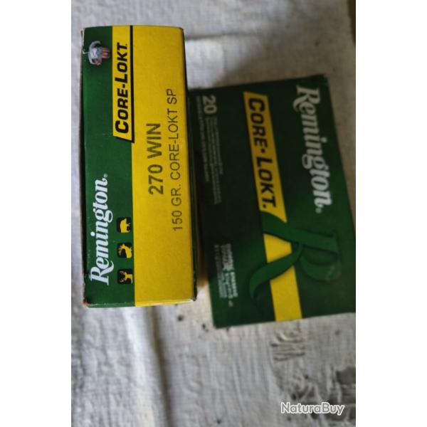 Lot de deux bo�tes neuves de balles Remington 270 Win 150 gr