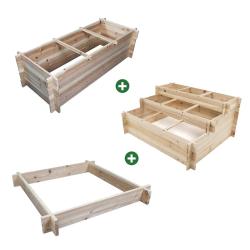 Lot de 3 carr&eacute;s potager bois de sapin avec g&eacute;otextile