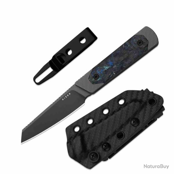 Couteau Kizer Hallow Lame Reverse Tanto Acier CPM 10V Manche Alu/FCarbone Etui Kydex KI1123A2