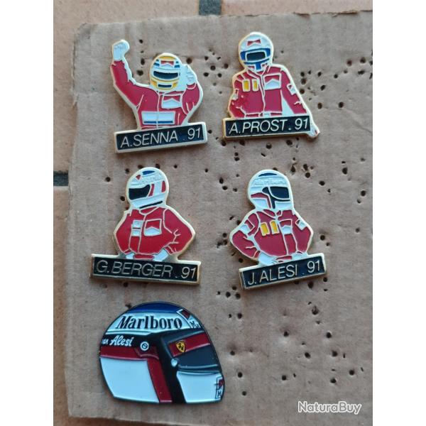 PINS COURSE AUTOMOBILE FORMULE 1 EFFIGIE PILOTES ET CASQUE MARLBORO ANNEE 91 PROST SENNA ALESI