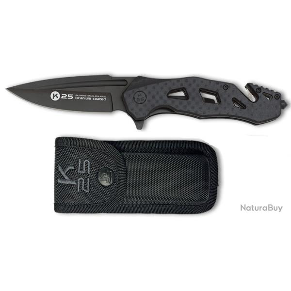 Couteau pliant tactique noir carbone Titanium lame de 8.5