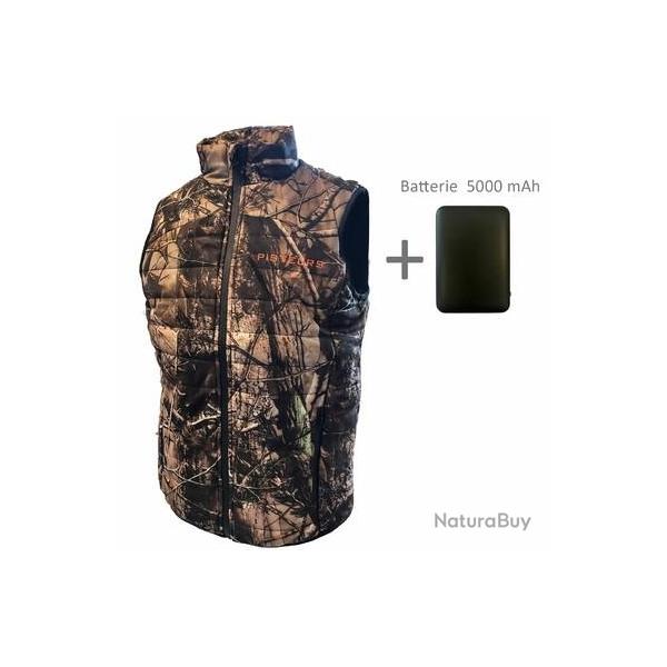 Gilet chauffant Pisteurs camo + batterie 5000MAH Taille XL