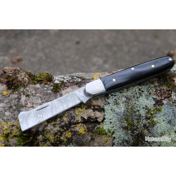 Greffoir Couteau Lame Damas 128 Couches Manche R�sine Fabrication Artisanale Cran Forc� 01