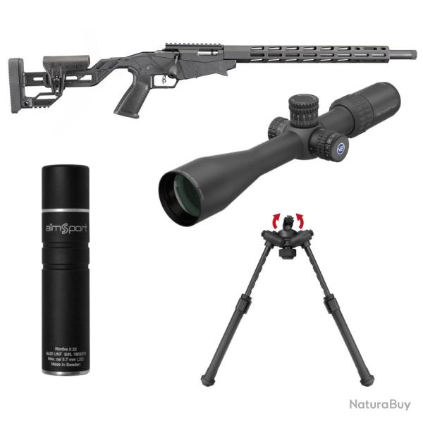 PACK CARABINE RUGER PRECISION RIMFIRE .22LR NOIR + LUNETTE - BIPIED - SILENCIEUX