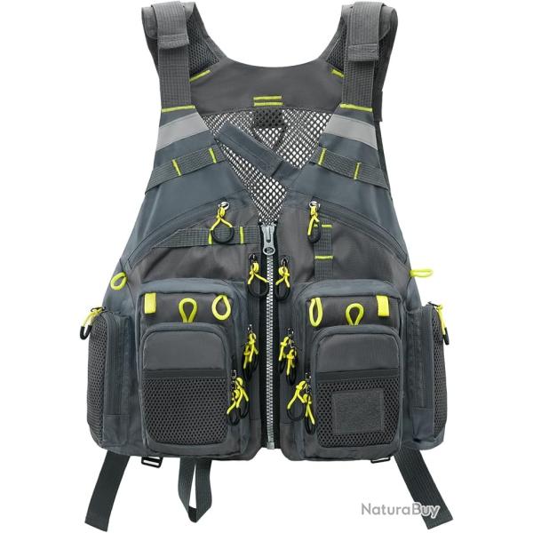 Gilet de P�che R�glable Taille Unique Ultra L�ger Bandes R�fl�chissantes Plusieurs Poches Zipp�es