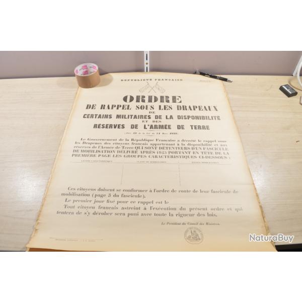 Ordre de rappel sous les drapeaux n�8 1945 France WWII Affiche