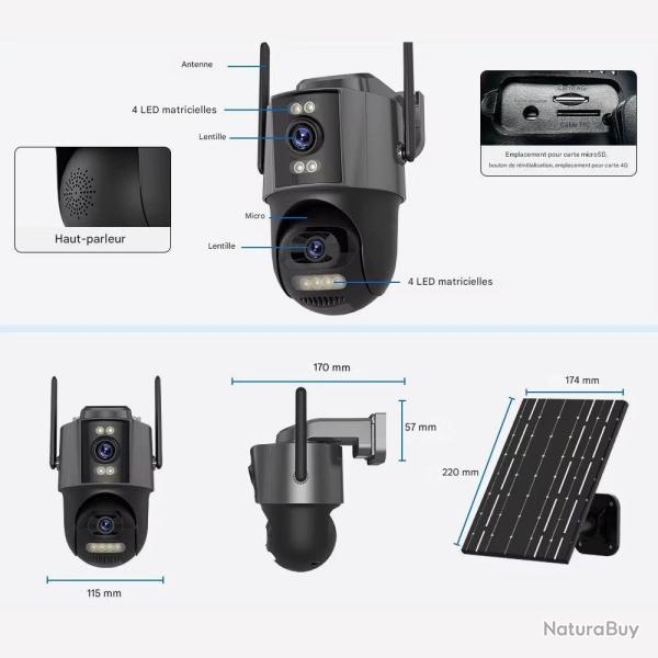 Cam�ra Ext�rieure 4G Solaire 4MP Rotation 355 Suivi Auto *Ench�re* Vision Couleur Nuit