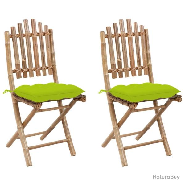 Chaises pliables de jardin lot de 2 avec coussins Bambou
