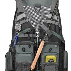 Gilet de P&ecirc;che R&eacute;glable Plusieurs Poches Taille Unique Bandes R&eacute;fl&eacute;chissantes Ultra L&eacute;ger Noir