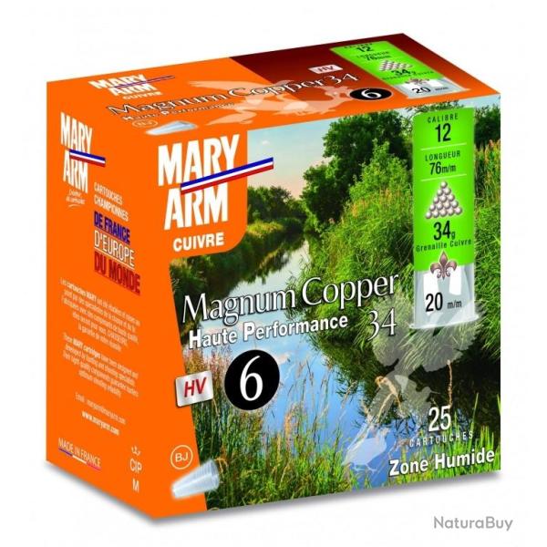 Boite de 25 cartouches Mary Arm Magnum Copper 34 Cal.12/76 N�4 34G � JUPE ACIER CUIVRE DOUX
