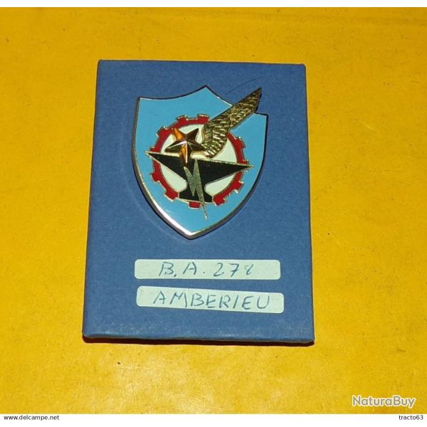 Base A�rienne 278, AMBERIEUX �cu bleu roue dent�e rouge fond blanc enclume noire aile �clair �toile,