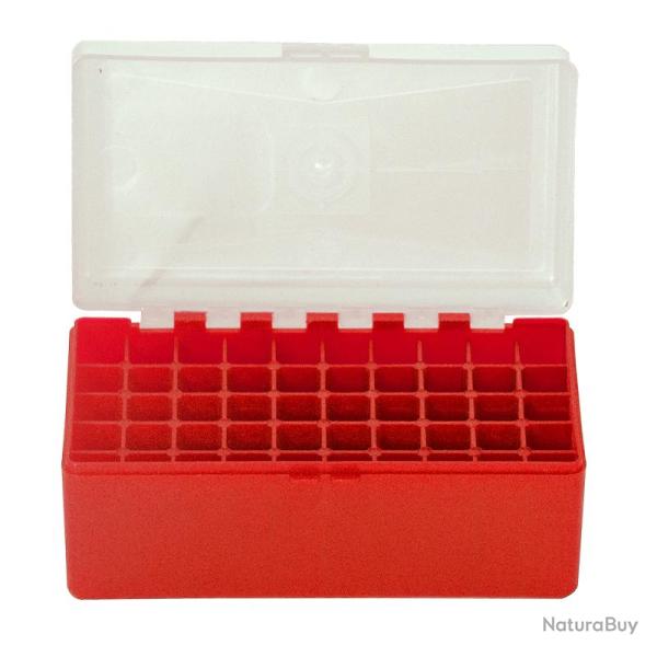 Bo�te de rangement rouge couvercle transparent 50 munitions calibre 45LC/44MAG