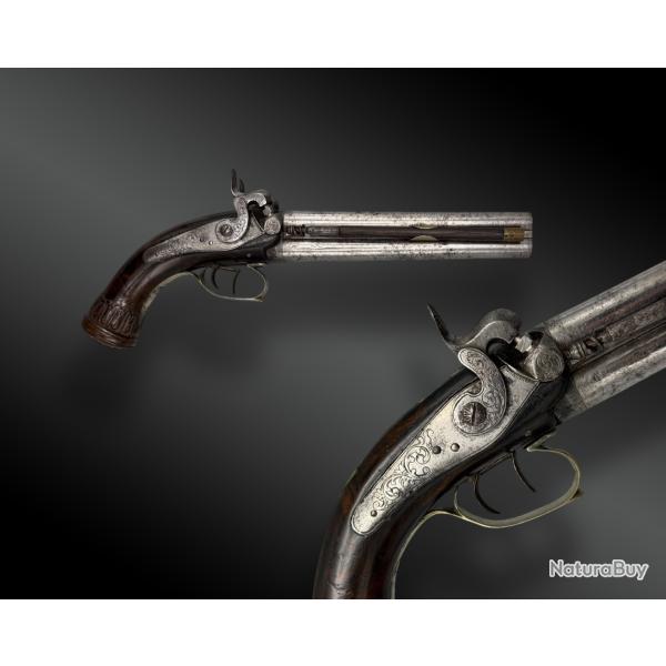 PISTOLET � DOUBLE PERCUSSION, DOUBLE PLATINE ET CANONS SUPERPOS�S