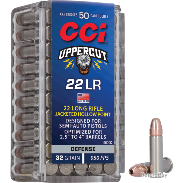 Balles CCI Calibre 22LR Uppercut 32GR Plagted HP