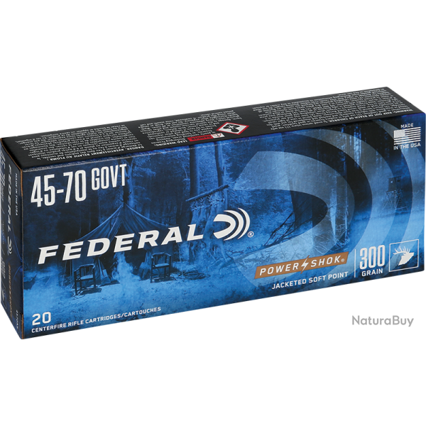 Cartouches Federal Power Shok Calibre 45/70 Gvt 300 Grains