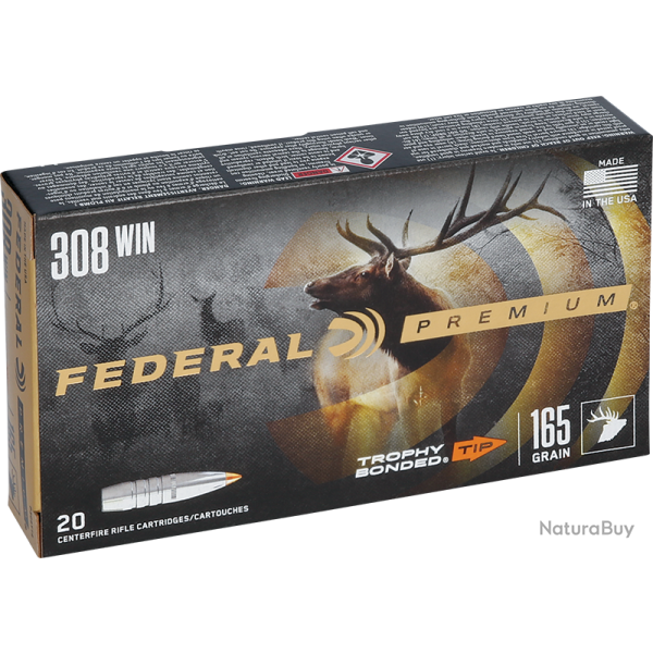 Cartouches Federal Premium Ogive Trophy Bonded Tip Calibre 308 Win - 180 grains