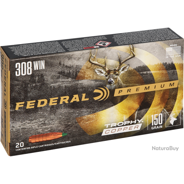 Cartouches Federal Premium Ogive Trophy Copper Calibre 308 Win-150 grains