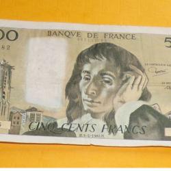 BILLET DE 500 FRANCS PASCAL DE 1980&nbsp;, SERIE B.115&nbsp;,&nbsp; ETAT VOIR PHOTOS . POUR TOUT RENSEIGNEMENT ME