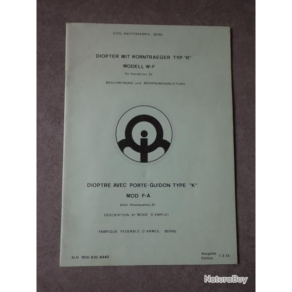 Livret / notice d'instruction du dioptre suisse pour K31
