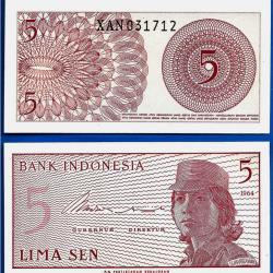 Indonesie 5 Sen 1964 Billet Neuf Femme Militaire