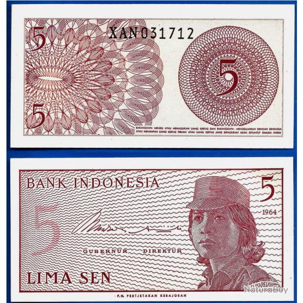 Indonesie 5 Sen 1964 Billet Neuf Femme Militaire