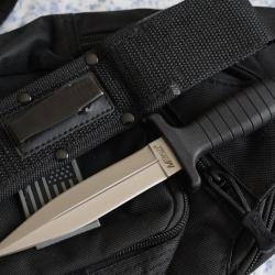 Couteau Tactical Dague MTech Lame Acier 440 Double Tranchant Spear Point Manche ABS Etui Nylon
