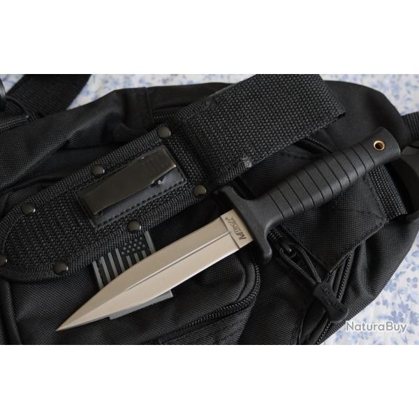 Couteau Tactical Dague MTech Lame Acier 440 Double Tranchant Spear Point Manche ABS Etui Nylon