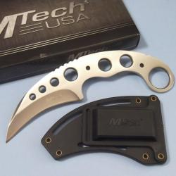 Couteau MTech Karambit Neck Knife Lame Hawkbill Acier 440 Manche Acier Silver Etui Nylon Rigide
