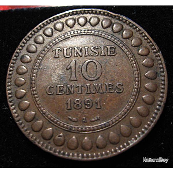 Tunisie piece de 10 centimes 1891 ttb diametre 30 mm