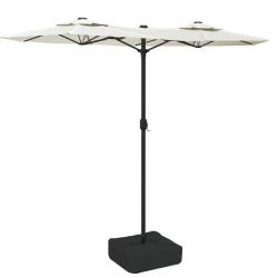 Parasol de jardin &agrave; double t&ecirc;te lumineux ambiance cosy 316 x 145 cm en polyester blanc sable 02_004