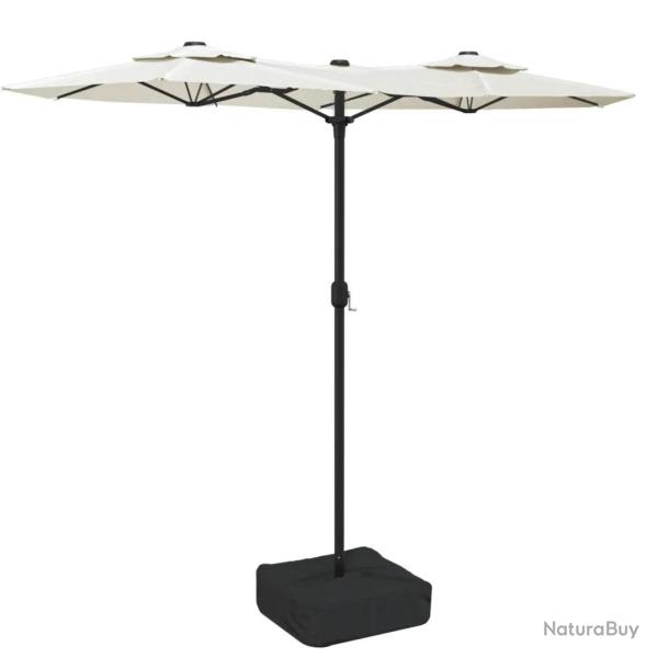Parasol de jardin � double t�te lumineux ambiance cosy 316 x 145 cm en polyester blanc sable 02_004