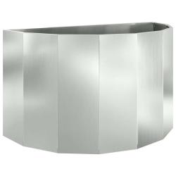 Jardini&egrave;re demi-ronde moderne ext&eacute;rieur 90 x 45 x 50 cm design chic en acier galvanis&eacute; argent 02_00