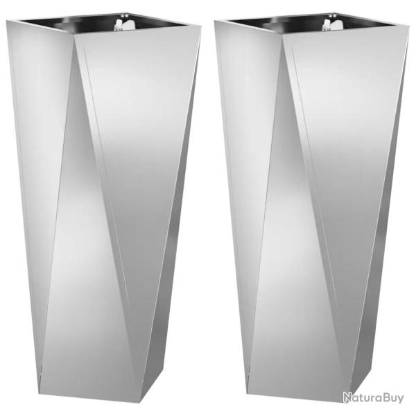 Lot de 2 jardini�res modernes pour ext�rieur 30 x 30 x 75 cm avec design chic en acier galvanis� ar