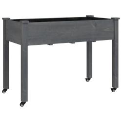 Jardini&egrave;re sur roues pratique pour balcon jardin 118 x 59 x 80 cm en bois sapin gris 02_0055338