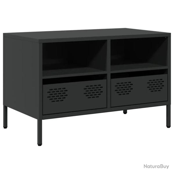 Meuble TV industriel avec 2 compartiments et 2 tiroirs 68 x 39 x 43 cm en acier lamin� � froid noir