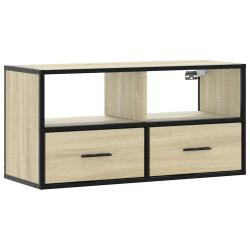 Meuble TV mural design industriel 80 x 31 x 39 cm avec grand espace de rangement en bois ch&ecirc;ne sono