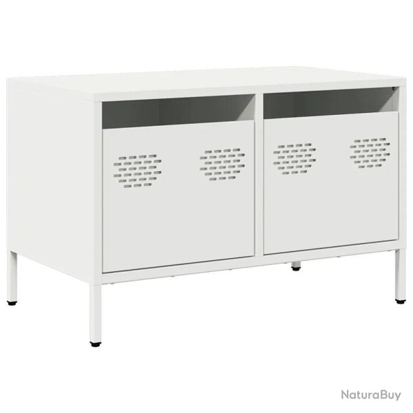 Meuble TV industriel avec rangement 68 x 39 x 43 cm design blanc en acier lamin� � froid blanc 02_0