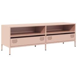 Meuble TV robuste avec 2 compartiments et 2 tiroirs style industriel 135 x 39 x 43 cm en acier lami