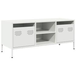 Meuble TV robuste industriel avec 2 compartiments et 2 tiroirs 101,5 x 39 x 43,5 cm en acier lamin&eacute;