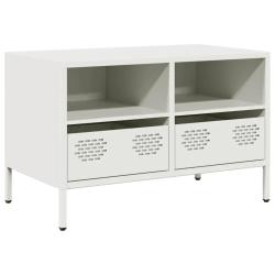 Meuble TV design industriel blanc 68 x 39 x 43 cm rangement pratique finition lisse en acier lamin&eacute;