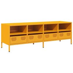 Meuble TV industriel jaune moutarde 135 x 39 x 43 cm avec rangement moderne en acier lamin&eacute; &agrave; froid