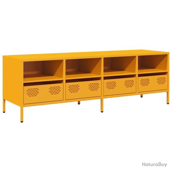 Meuble TV industriel jaune moutarde 135 x 39 x 43 cm avec rangement moderne en acier lamin� � froid