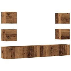Lot de 6 meubles TV muraux modernes espace de rangement 100 x 30 x 30 cm en bois d'ing&eacute;nierie vieux