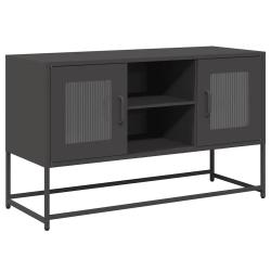 Meuble TV contemporain avec rangement pratique 100,5 x 39 x 60,5 cm en acier noir 02_0049870