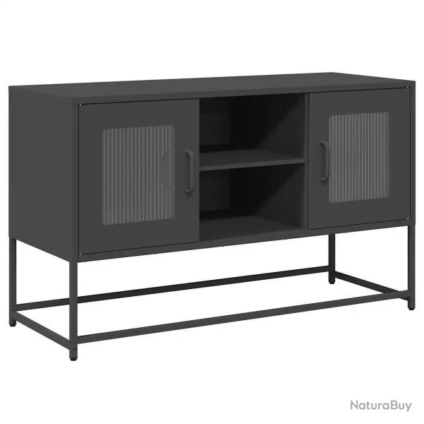 Meuble TV contemporain avec rangement pratique 100,5 x 39 x 60,5 cm en acier noir 02_0049870