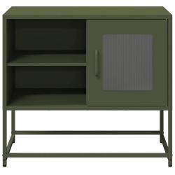 Meuble TV design moderne avec rangement salon 68 x 39 x 60 cm en acier vert olive 02_0049878