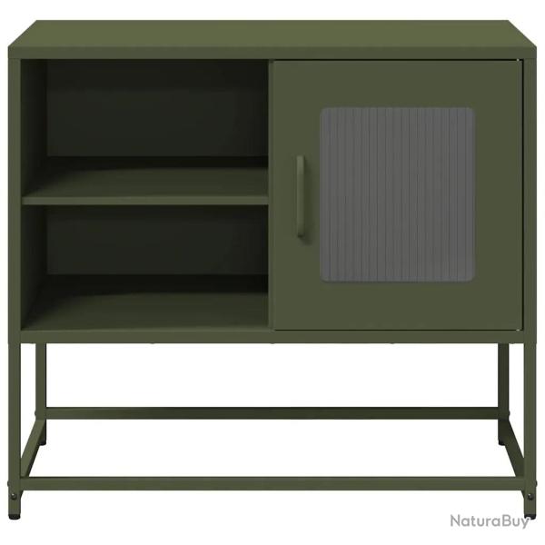 Meuble TV design moderne avec rangement salon 68 x 39 x 60 cm en acier vert olive 02_0049878